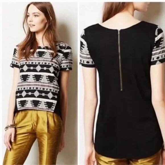 Sunday in Brooklyn Top Women S Small Black Ellery Woven Knit Aztec Anthropologie - Picture 13 of 14